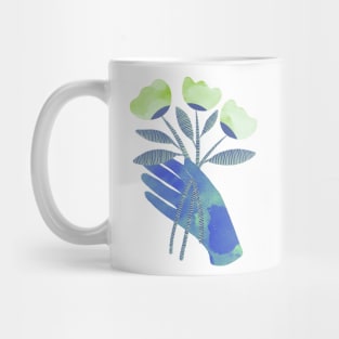 Blue hand with green flowers for you Mug